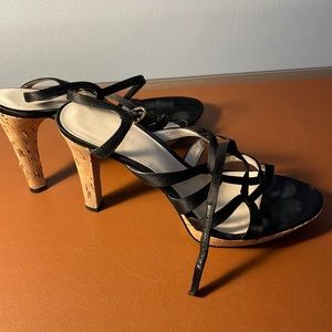 Cute satin strapped sandals with cork look heels
